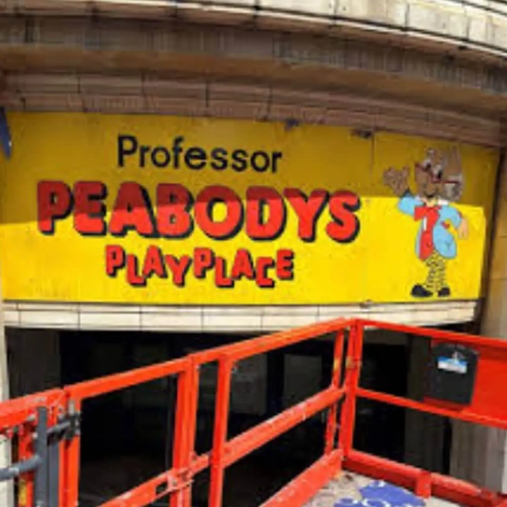 Vintage signage for the famous Professor Peabody's Playplace in Blackpool, a nostalgic 90s party venue.