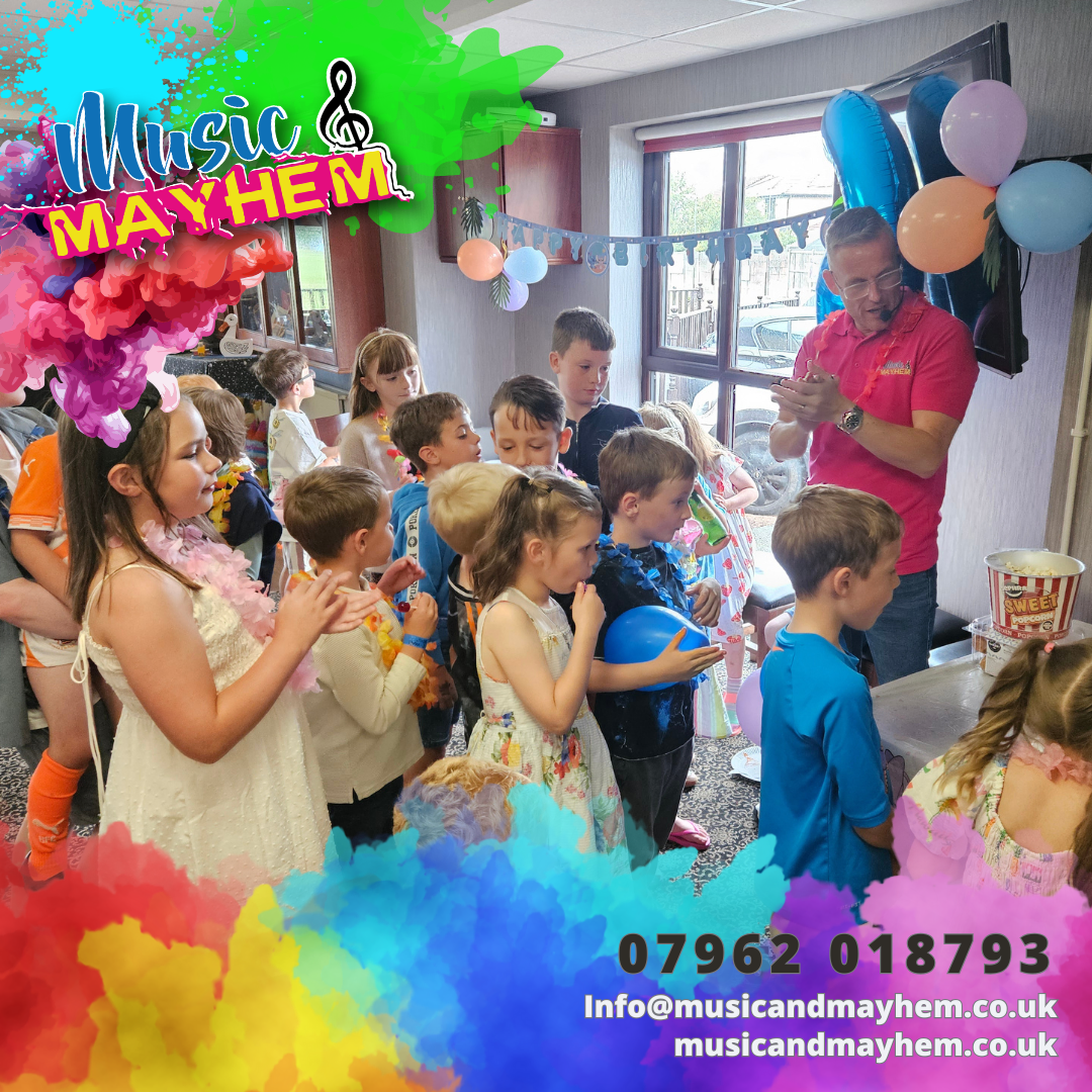 Family birthday party hosted by Music & Mayhem entertainers
